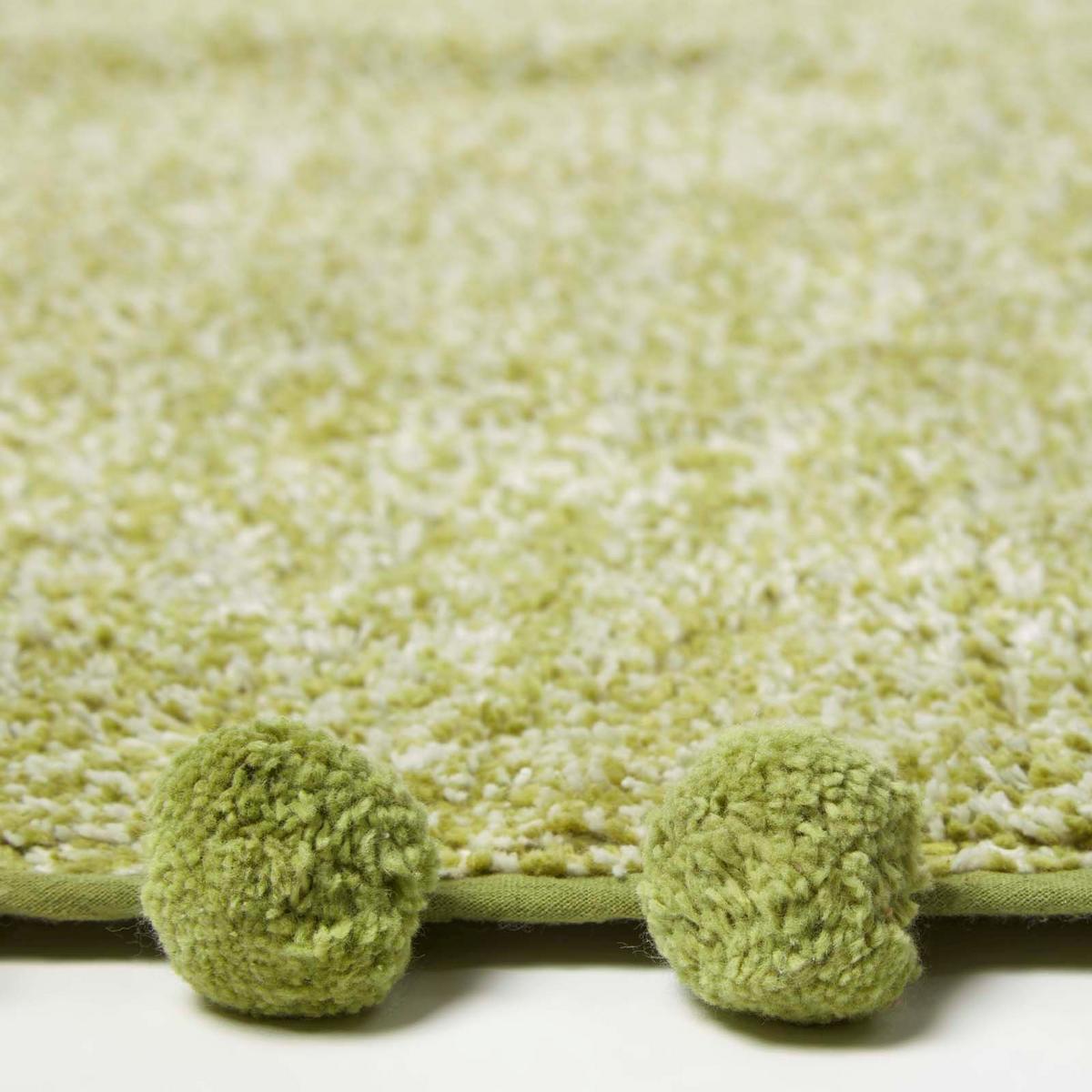 BADEMATTE Pompons 50/80 cm, Baumwolle - Grün, Textil (50/80cm) - Homescapes
