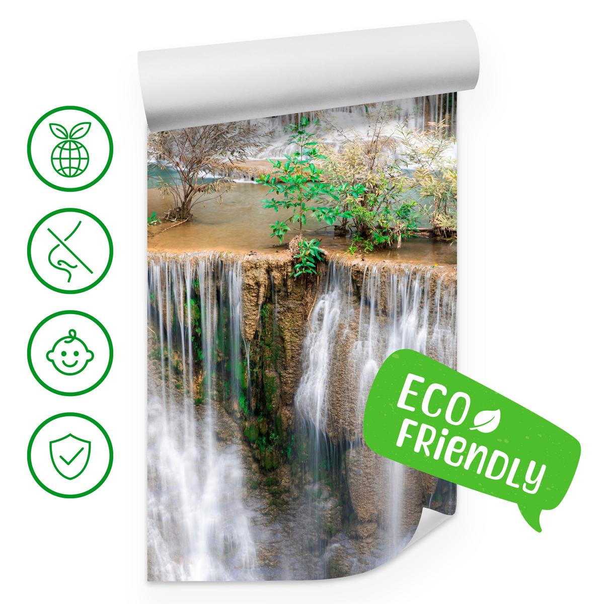 FOTOTAPETE für Wohnzimmer Wasserfall Panorama Pflanzen Natur 250x175 - Blau/Beige, Papier (250/175cm) - Muralo