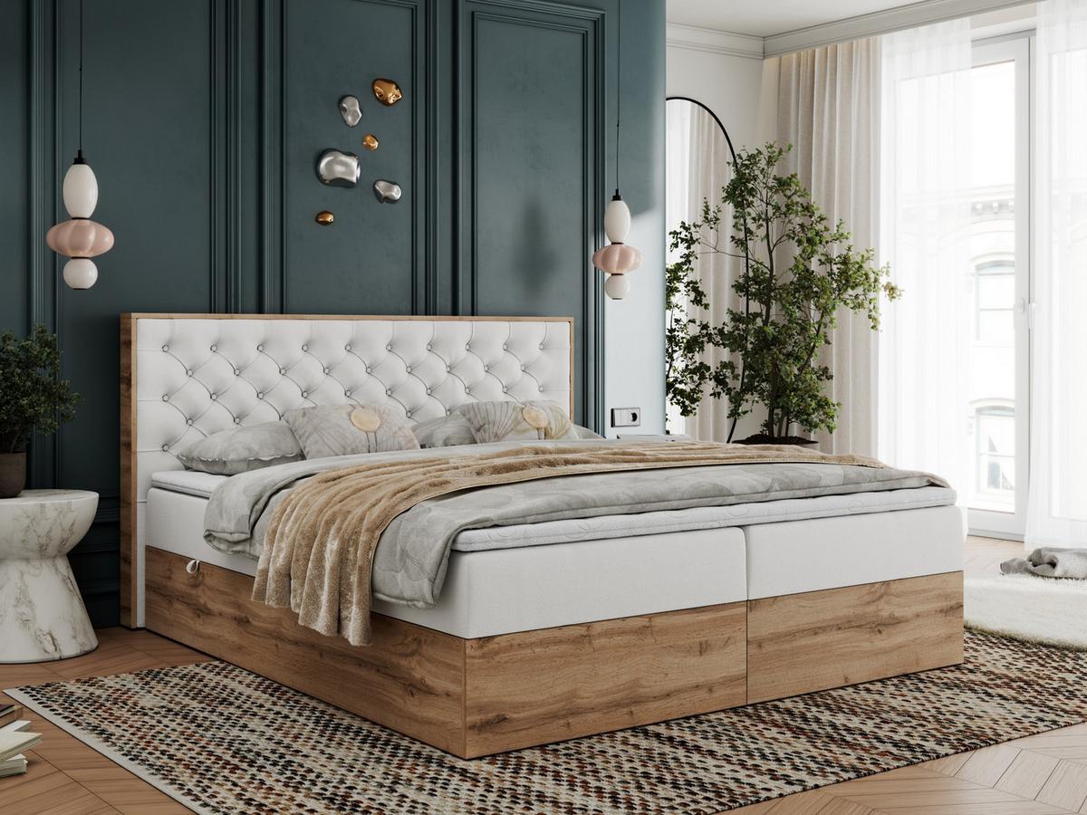 BOXBETT ALBERO 3 - 120/200 Weiß Kunstleder - H3 - Weiß, Holz/Textil (120/200cm) - MKS