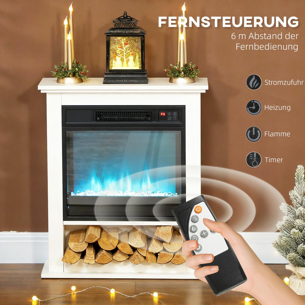 ELEKTROKAMIN Metall Spanplatte Weiß - Weiß, Metall (20/72.5/62.5cm) - HOMCOM