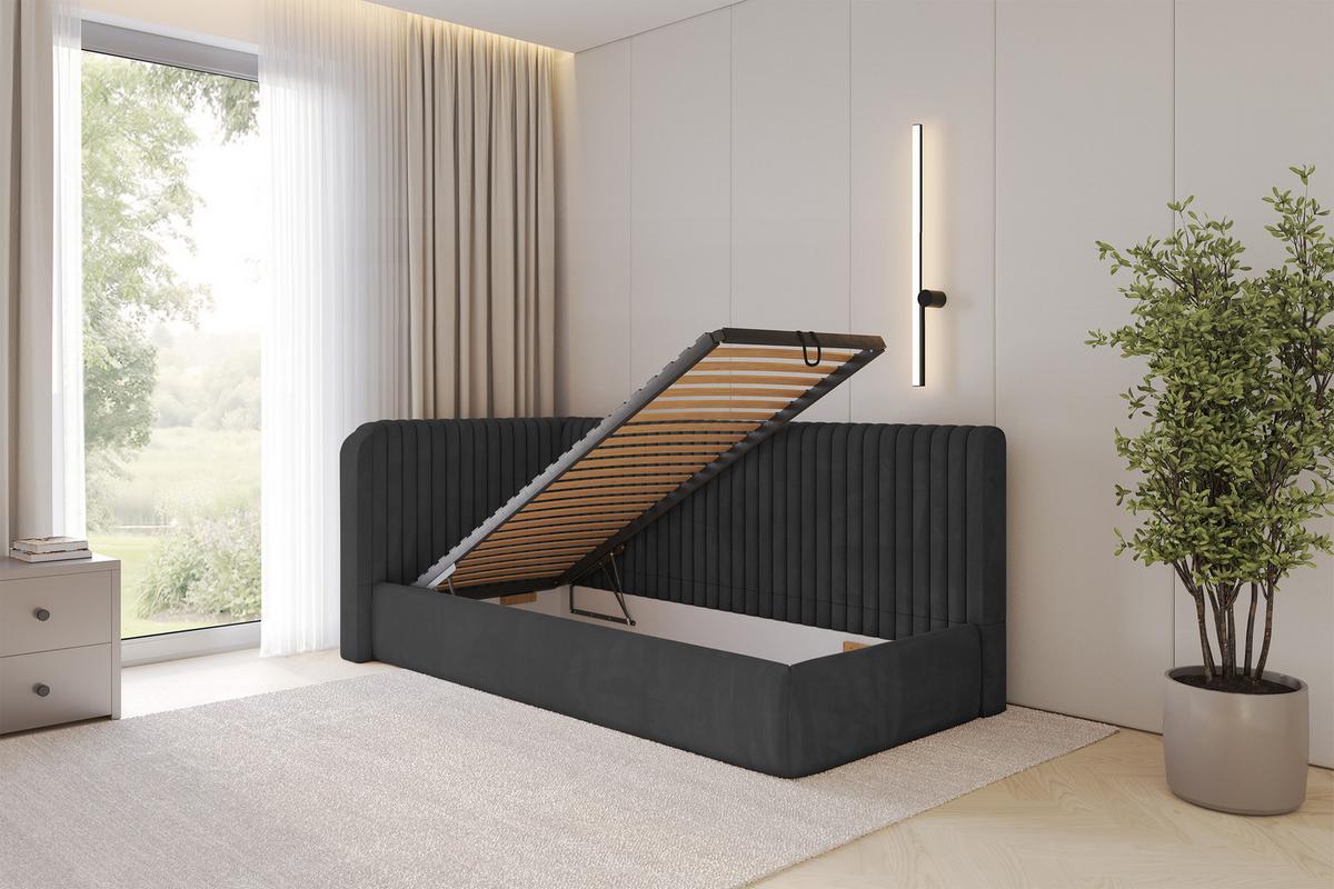 EINZELLBETT Jugendbett mit Bettkasten, Rechts - AURY 100x200 Schwarz - Anthrazit, Holzwerkstoff/Textil (100/200cm) - ALTDECOR
