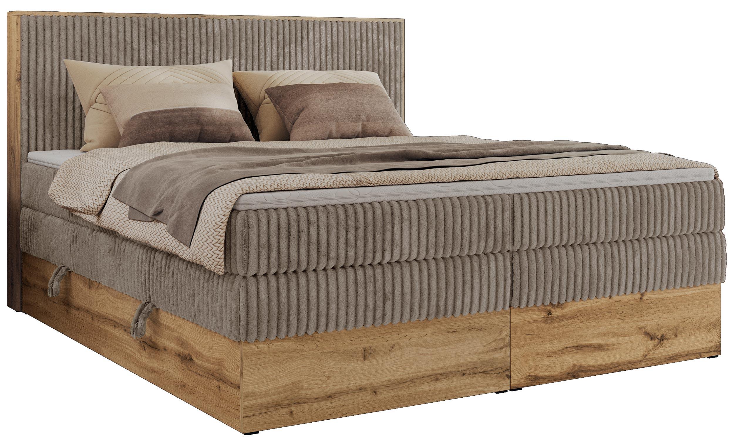 BOXBETT WOOD CLASSIC KING 200/200 - Hellbraun Cord - H3 - Hellbraun, Textil (200/200cm) - MKS