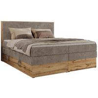 BOXBETT WOOD CLASSIC KING 200/200 - Hellbraun Cord - H3 - Hellbraun, Textil (200/200cm) - MKS