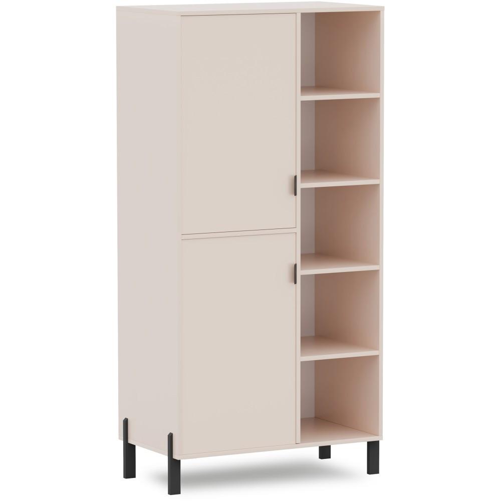BÜCHERREGAL Cortina mit 2 Türen und 4 offenen Regalen, links, Sandbeige - Sandfarben/Schwarz, Holzwerkstoff (80.5/155.5/45cm) - Beautysofa