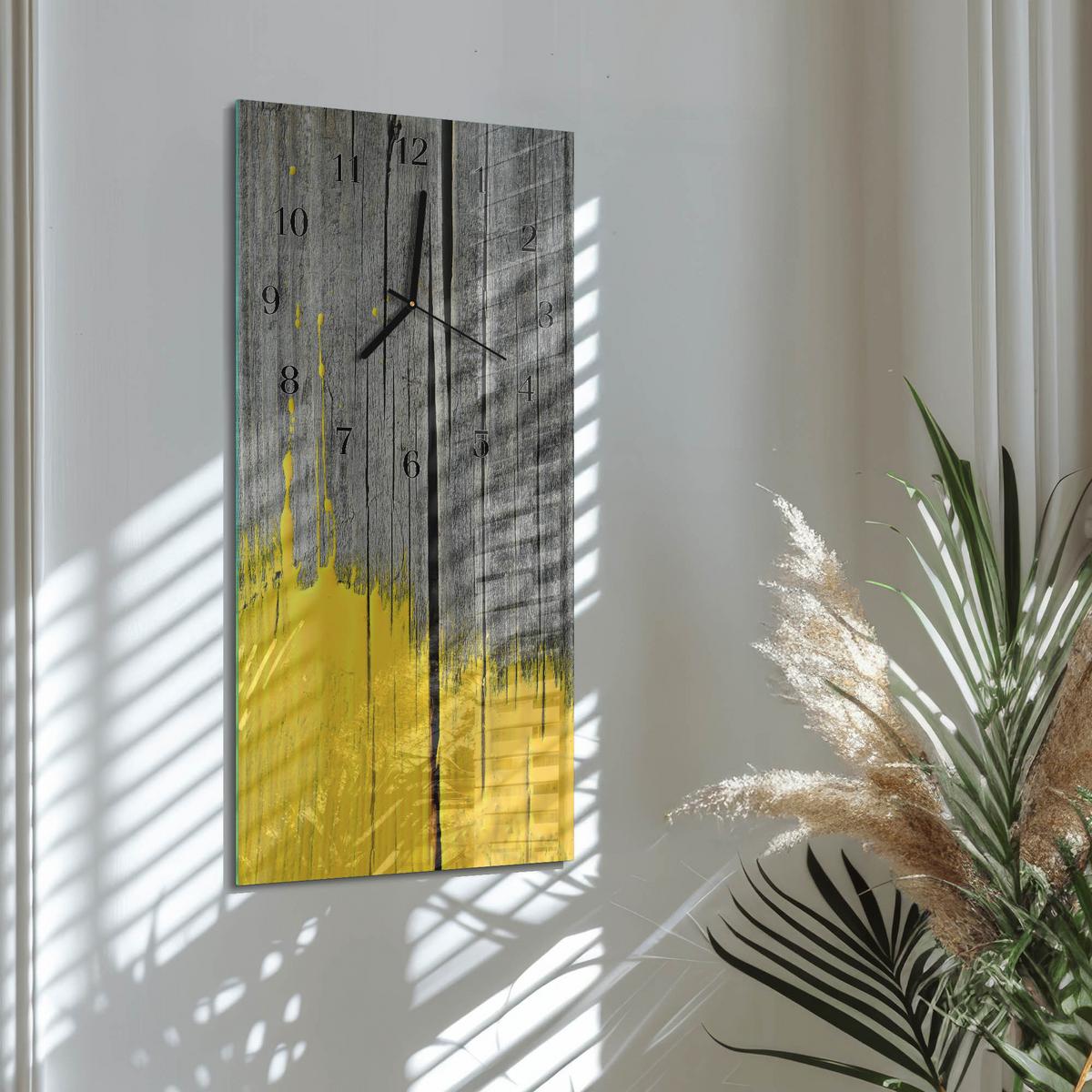WANDUHR aus Glas 30x60 cm - Holzbrett - Gelb, Glas (30/60/0.4cm) - TULUP