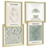 BILDER SET 4er Set - 50x50 cm & 40x60 cm Goldrahmen - Linien, Pflanzenmuster, Minimalismus - Goldfarben, Kunststoff (50/50cm) - TULUP