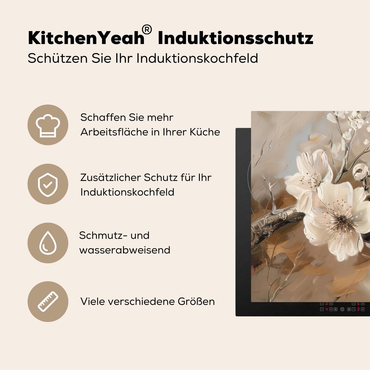 HERDABDECKPLATTE Blumen - Abstrakt - Gemalt - Beige Ceranfeldabdeckung 85x52 cm - Kaschmir, Kunststoff (85/52/0.2cm) - MuchoWow