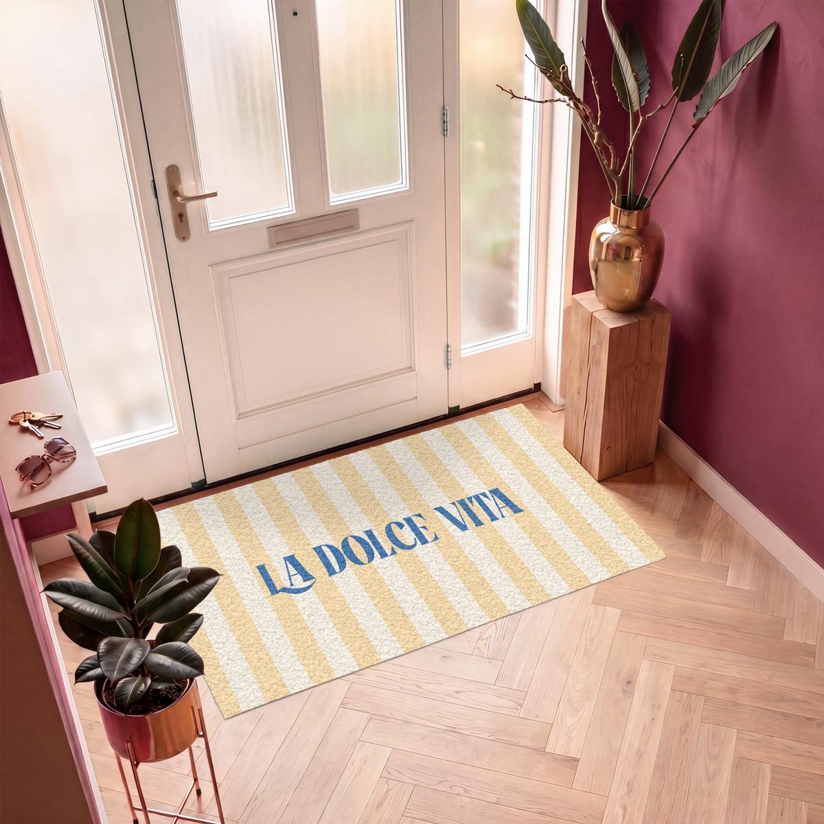 FUSSMATTE Blau – Gelb – Streifen – La Dolce Vita 150x90 cm - Hellgelb, Kunststoff (150/0.4cm) - MuchoWow