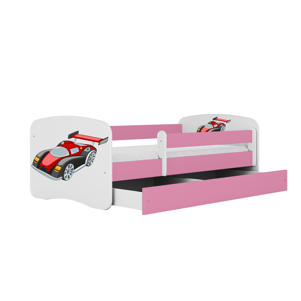 KINDERBETT Rennwagen mit Schublade und Matratze 140/70 - Rosa, Holzwerkstoff (70/140cm) - RAUMHIRSCH FURNITURE