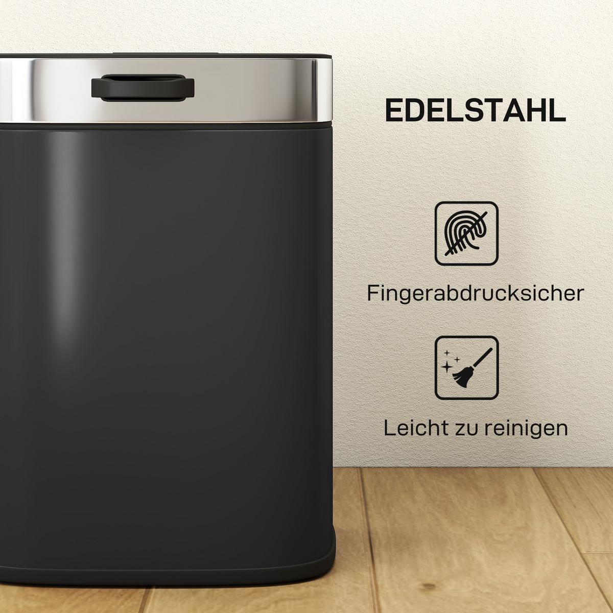 MÜLLEIMER Edelstahl Küchenmülleimer mit Druck-Öffnen offen bleibendem Deckel - Schwarz, Metall (19.5/30/21.5cm) - HOMCOM