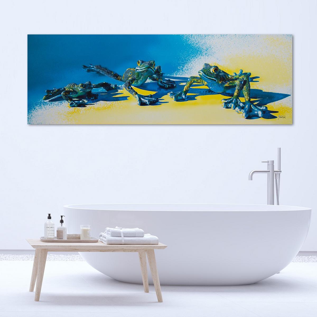 WANDBILD drei blaue frösche - Blau, Textil (90/30cm) - Feeby