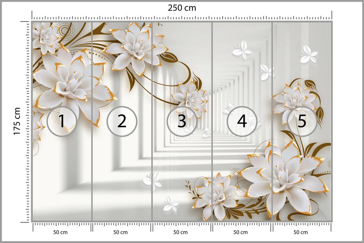 FOTOTAPETE für Wohnzimmer Abstrakter Blumen Tunnel Schmetterlinge 250x175 - Beige/Orange, Papier (250/175cm) - Muralo