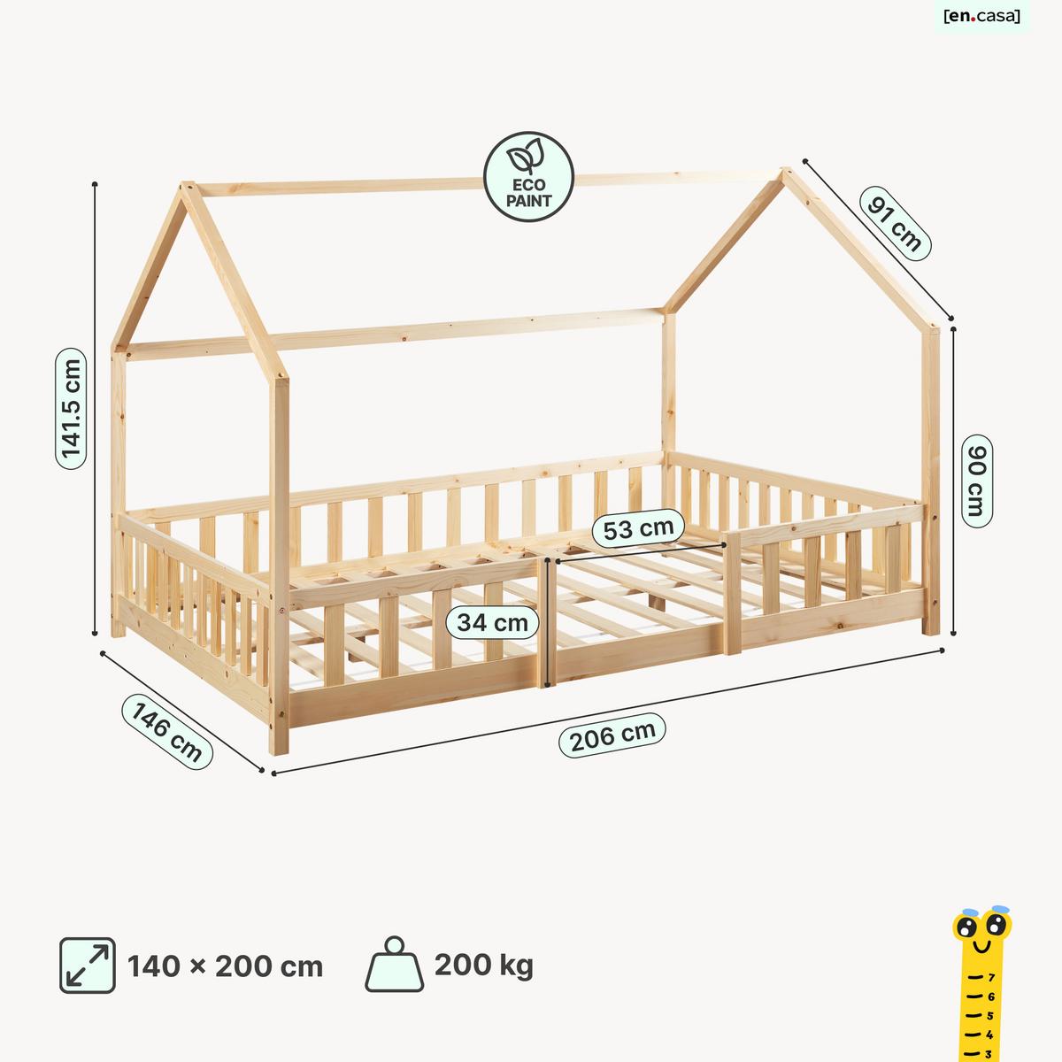 HAUSBETT Sisimiut - Naturfarben, Holz (140/200cm) - [en.casa]