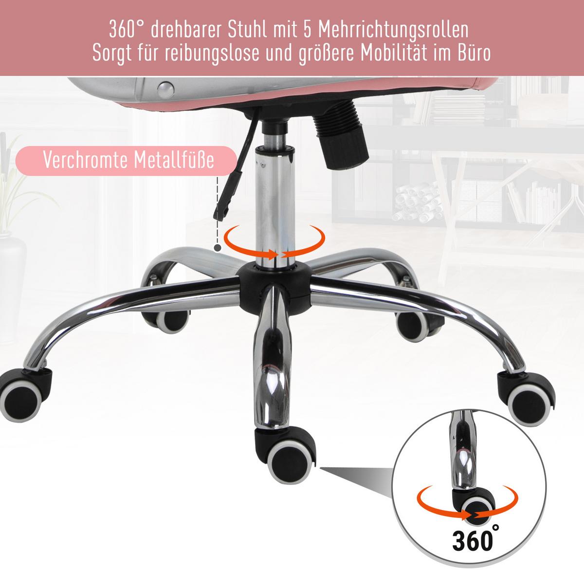 ERGONOMISCHER Bürostuhl Chefsessel Gepolsterte Rückenlehne Kunstleder Rosa - Rosa, Kunststoff (60.5/103/59.5cm) - Vinsetto