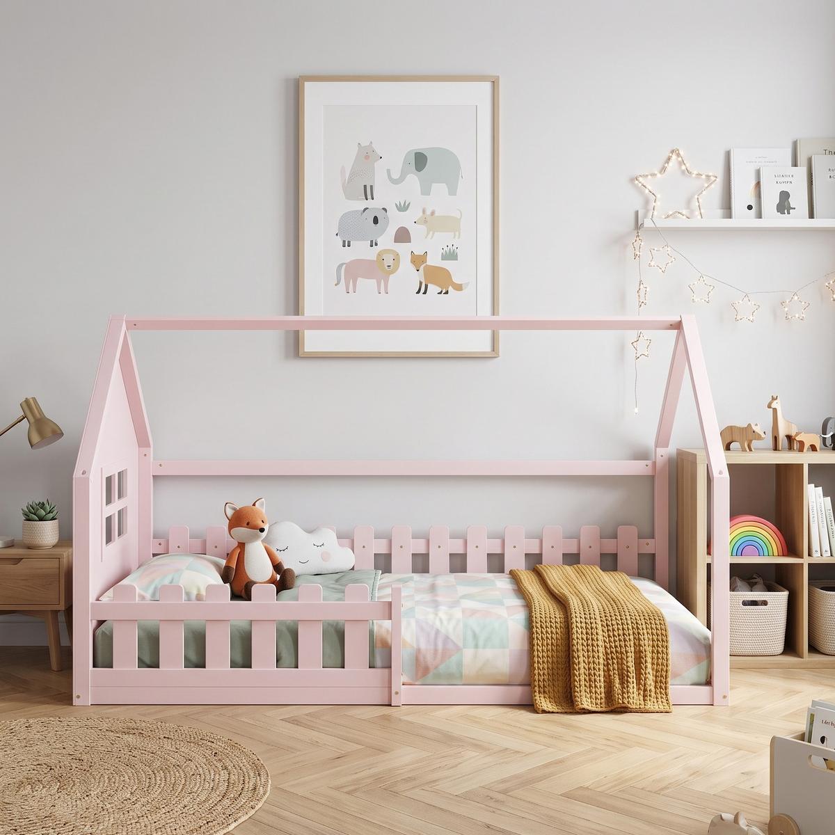 KINDERBETT 90x200 kinderbett rosa kiefer - Pink, Holz (90/200cm) - Urban Meuble