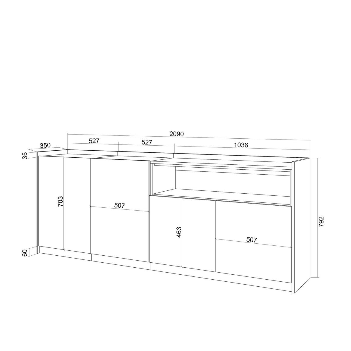 SIDEBOARD, Dunkler Eiche und Schwarz, 207/37/80cm, mit Led - Dunkelbraun, Holzwerkstoff (207/80/37cm) - Skraut Home