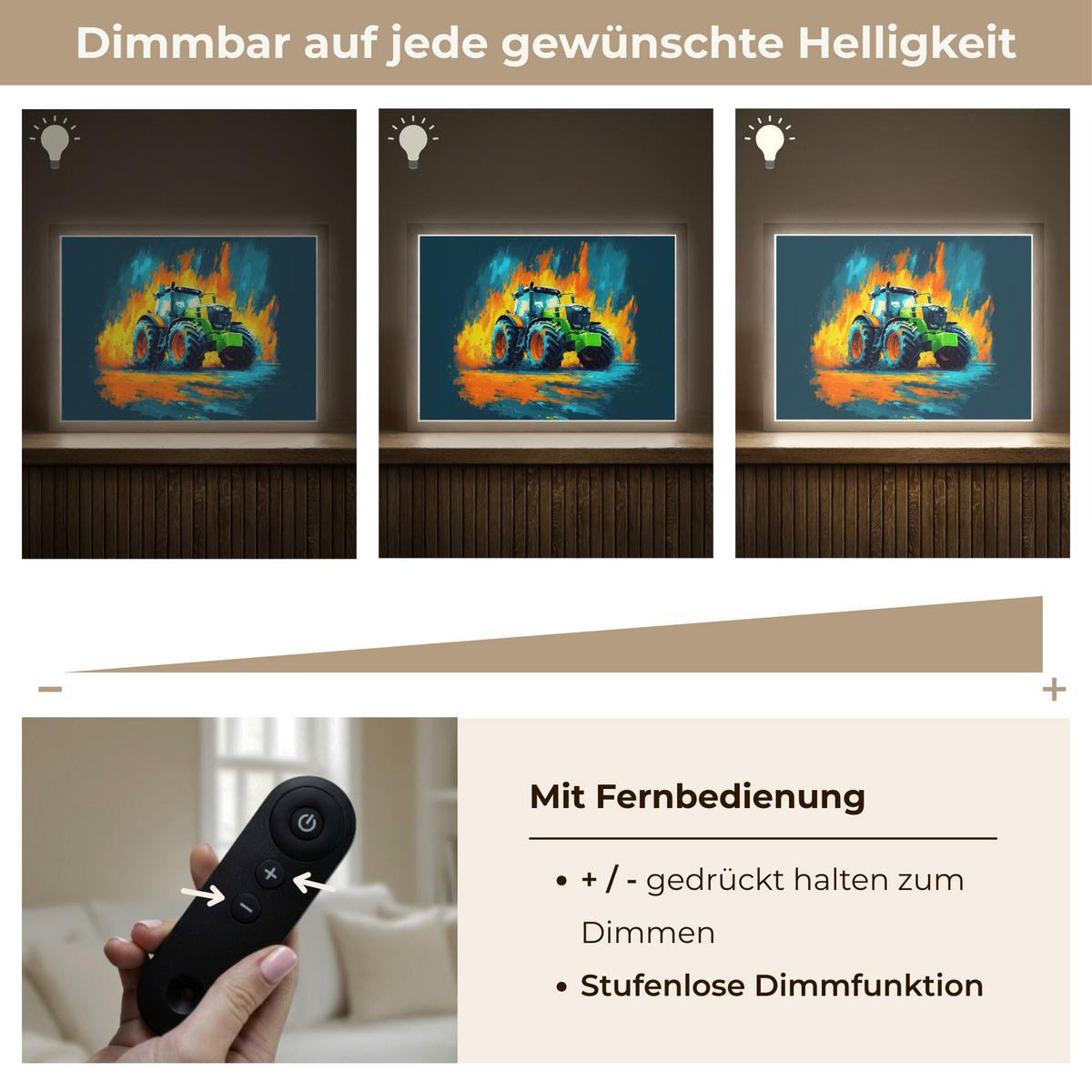 NACHTTISCHLAMPE MIT AKKU Abstrakt - Traktor - Grün 40x30 cm - Dunkelblau, Holzwerkstoff (8/40/30cm) - OnlyWow