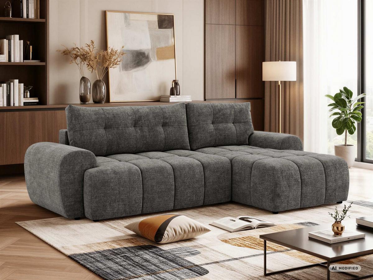 ECKSOFA MARIVO L - Dunkelgrau Schenille grob gewebt - Rechts Seite - Dunkelgrau/Schwarz, Kunststoff/Textil (271/161cm) - MKS