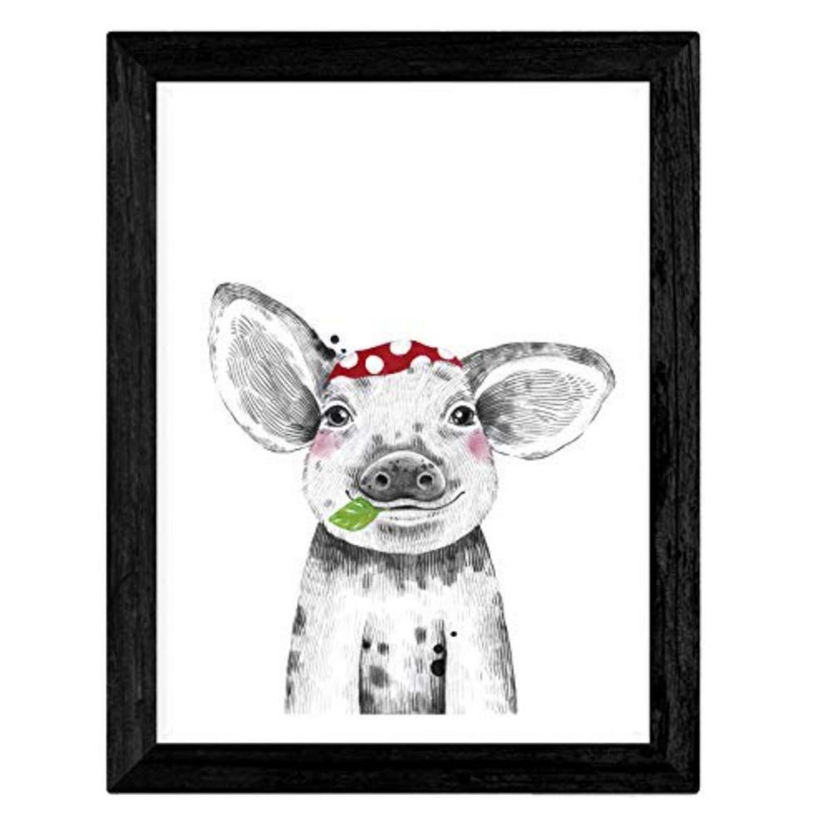 POSTER Set mit 4 „Tiere mit roten Accessoires“ A4 Schwarzer Rahmen - Schwarz, Papier (29.7/3cm) - Nacnic
