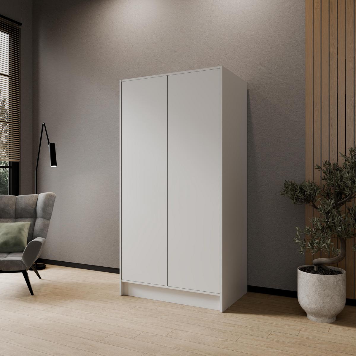 DREHTÜRENSCHRANK VELAR 102/200/51 cm Modern Kleiderschrank 2-türig Weiß - Weiß, Holzwerkstoff (102/200/51cm) - MASSENO