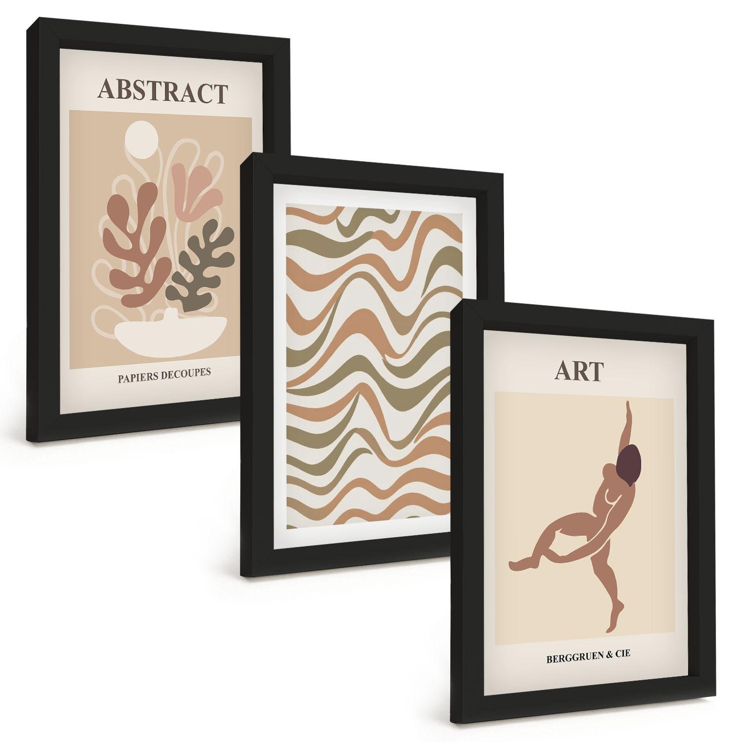 BILDER SET 3er Set - 20x30 cm Schwarzer Rahmen - Matisse Boho abstrakte Muster - Schwarz, Kunststoff (20/30cm) - TULUP