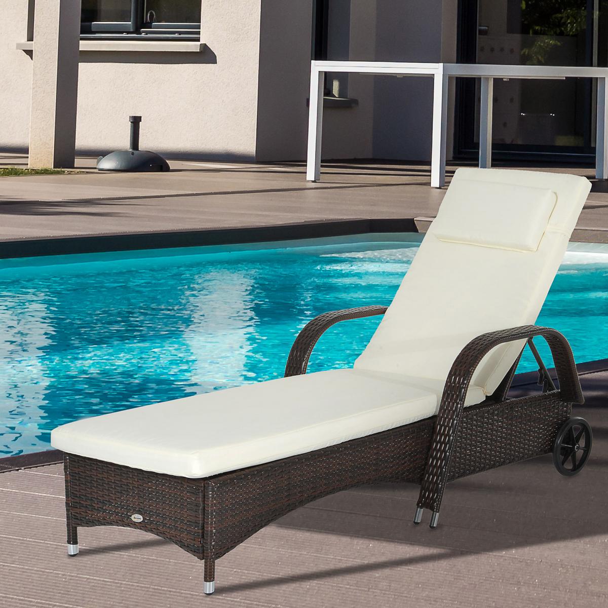 SONNENLIEGE, Polyrattan, Kaffeebraun - Multicolor, Kunststoff (73/103/200cm) - Outsunny