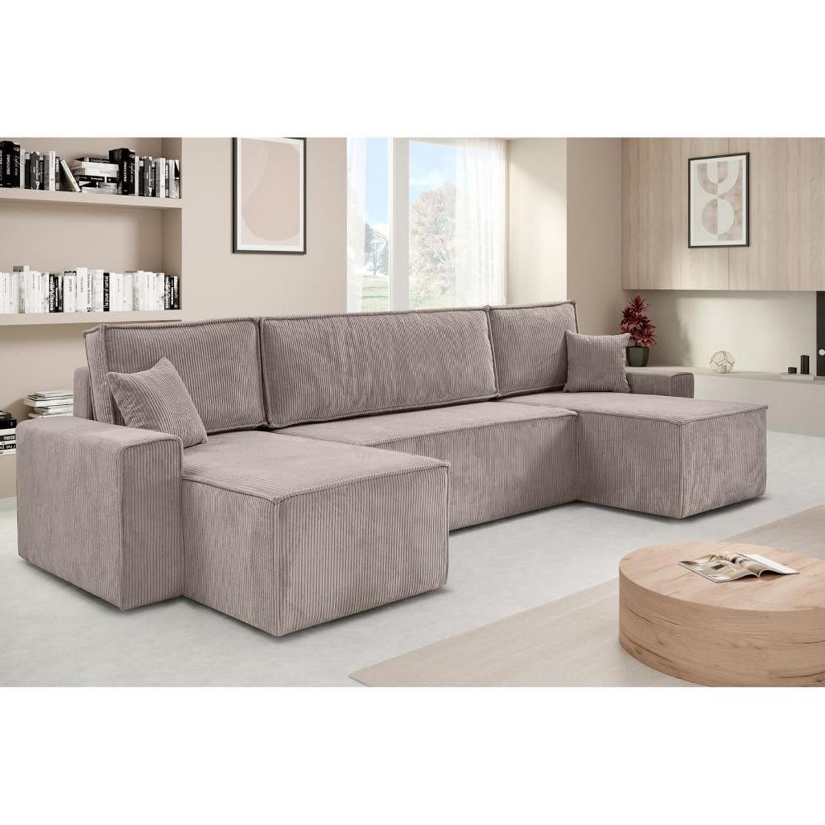 WOHNLANDSCHAFT Hektor U mit Schlaffunktion, 318 cm, cappuccino - Schwarz/Cappuccino, Kunststoff/Textil (318/94/152cm) - Beautysofa