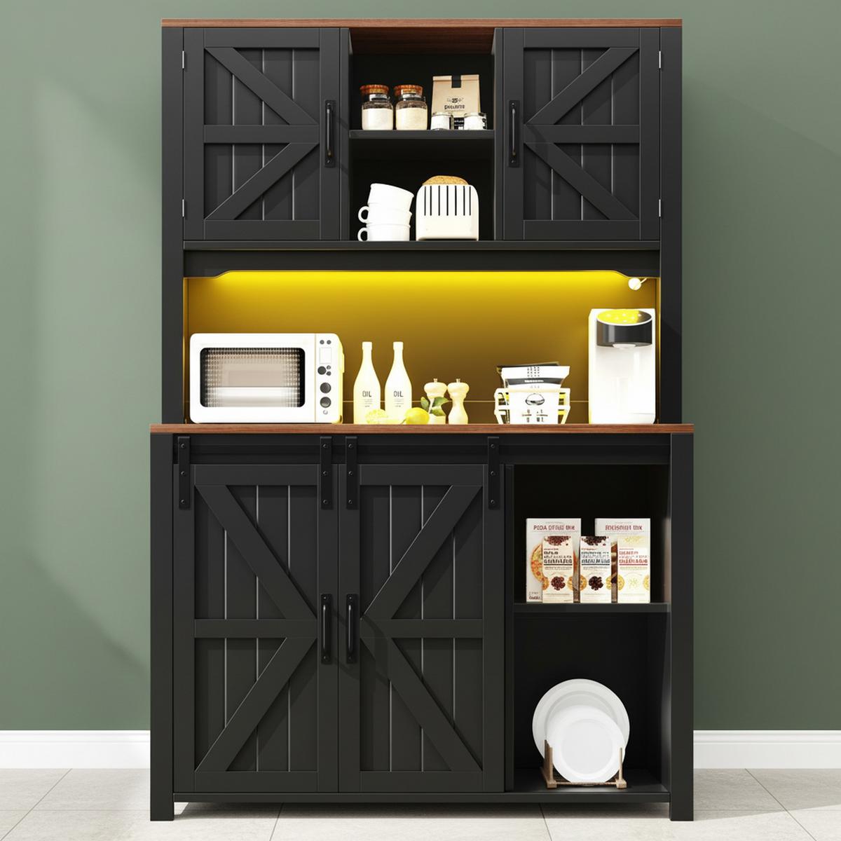 HIGHBOARD in Schwarz mit LED & Schiebetüren - Dunkelblau, Holzwerkstoff (115/175/40cm) - Urban Meuble