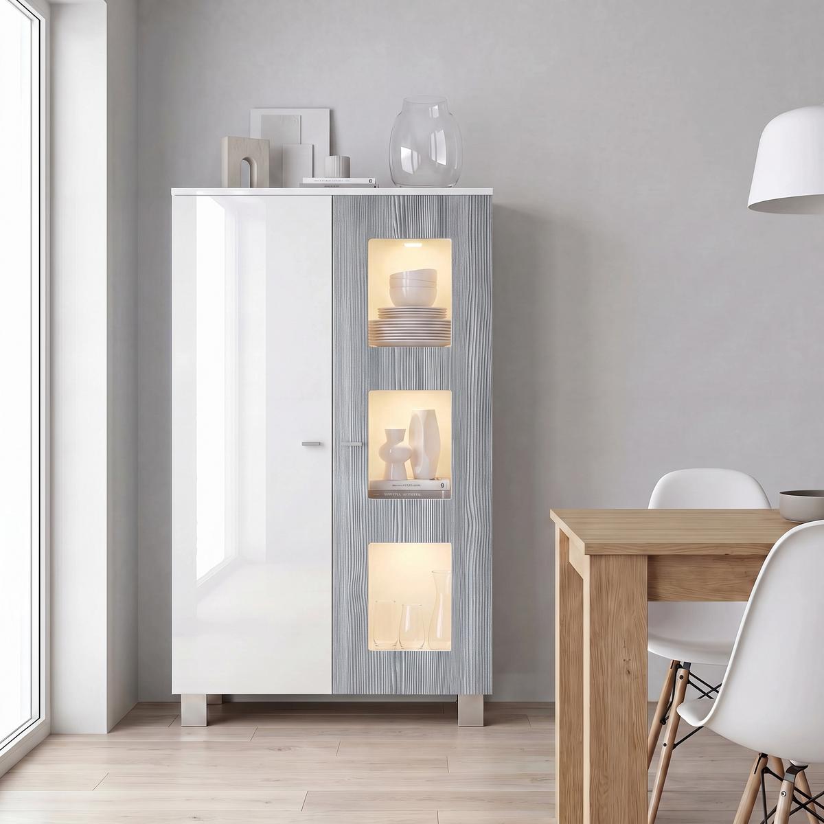 VITRINE Denjo Tür in Avola-Anthrazit - Anthrazit, Holzwerkstoff (71/129/35cm) - Vladon