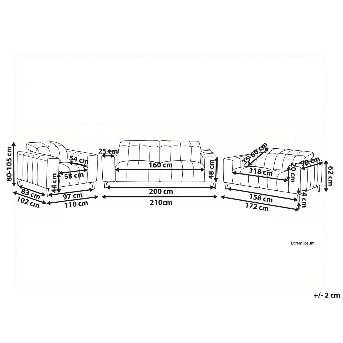 SOFA-SET 6-Sitzer Stoff Hellbeige Ommel - Beige/Schwarz, Textil (210/80/102cm) - Beliani