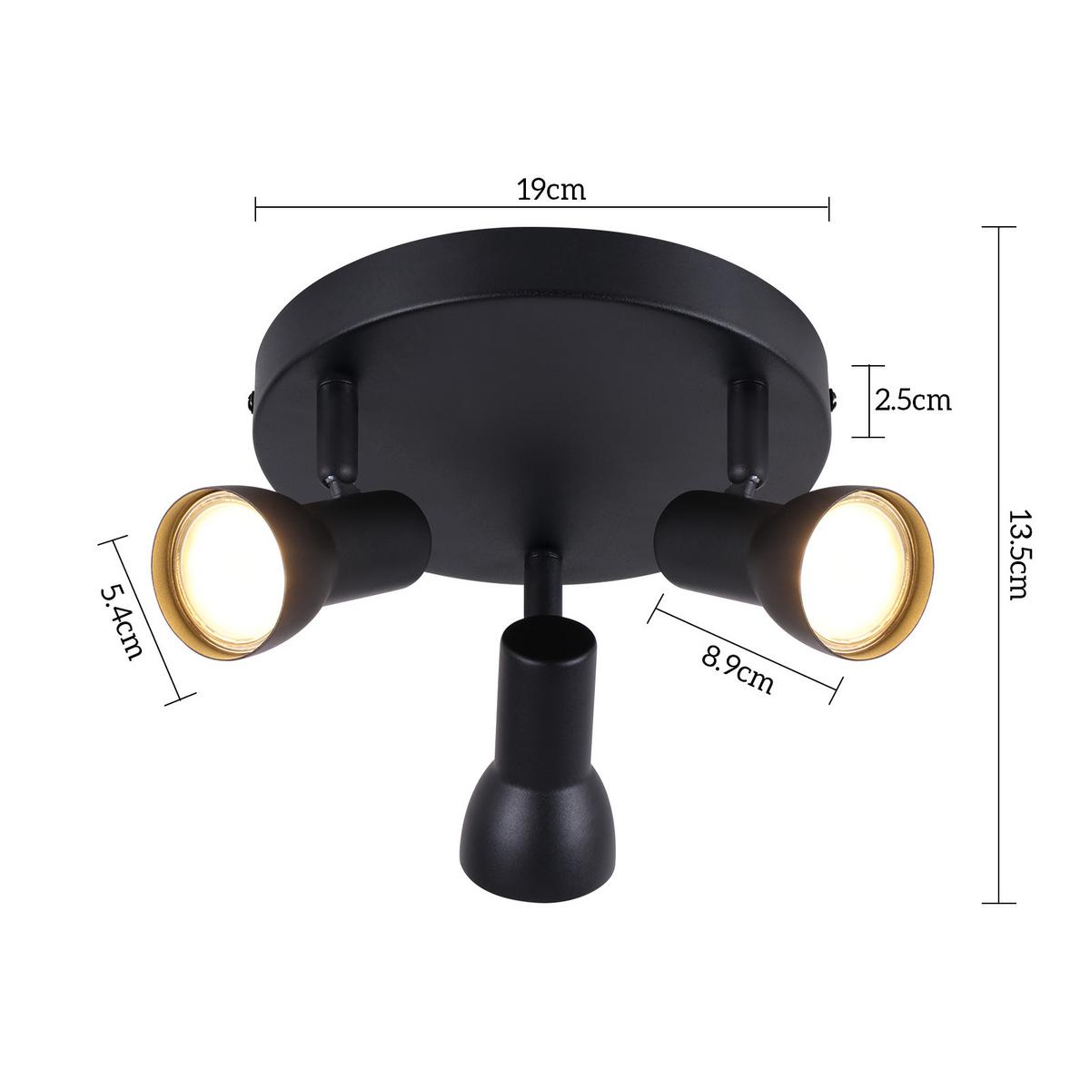 STRAHLER 3 Flammig-GU10 19*13.5*19 - Schwarz, Metall (19/19/13.5cm) - ZMH