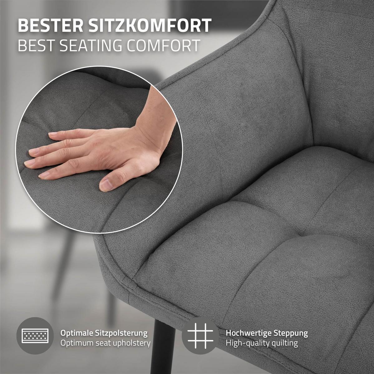 ESSZIMMERSTUHL Dunkelgrau Frotteestoff - Dunkelgrau/Schwarz, Textil/Metall (63/90/57cm) - ML-DESIGN
