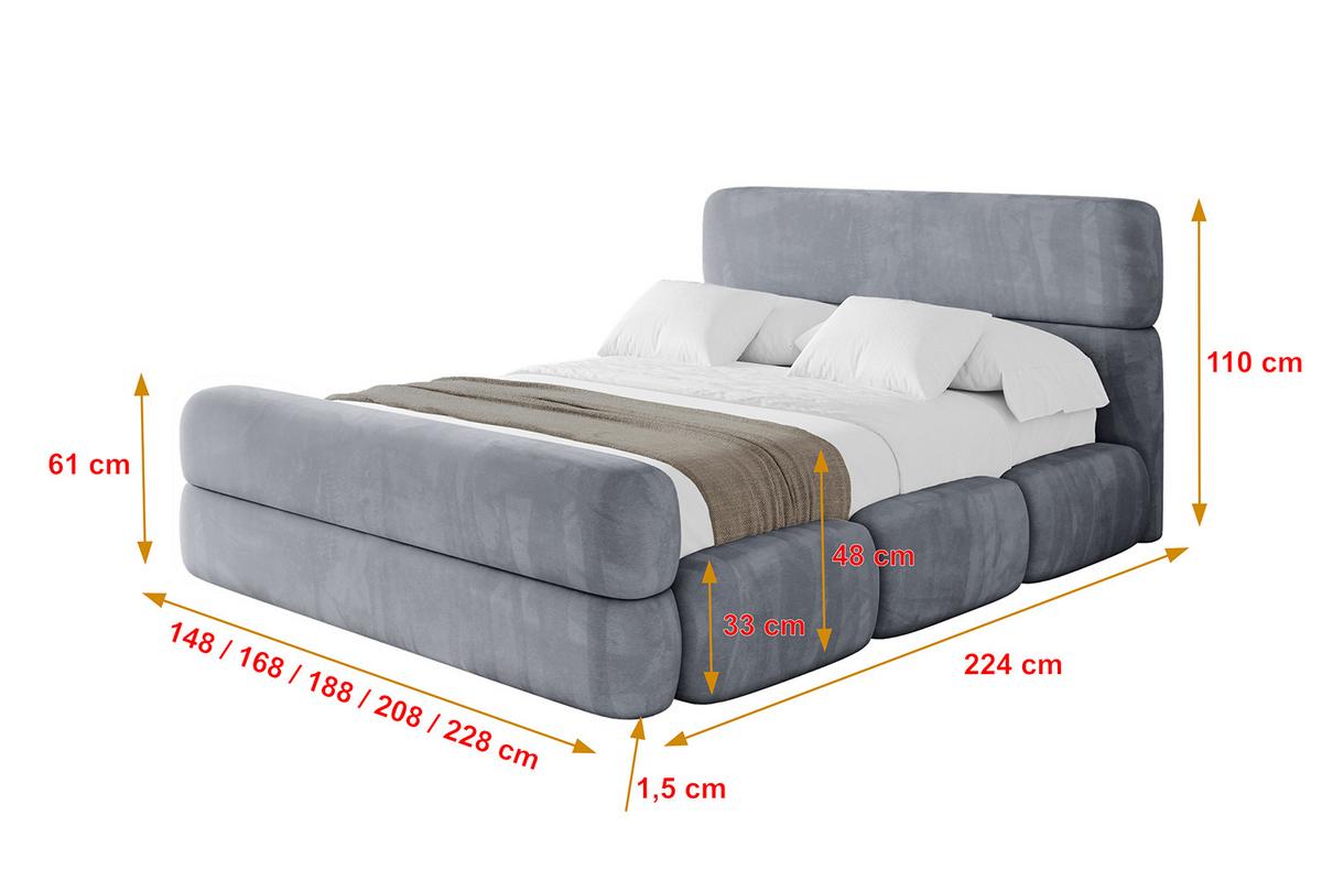 POLSTERBETT mit Bettkasten, Fußteil und Lattenrost, Boxbett ohne Matratze - ELVA-Z 180x200 Grau - Grau, Holzwerkstoff/Textil (180/200cm) - ALTDECOR