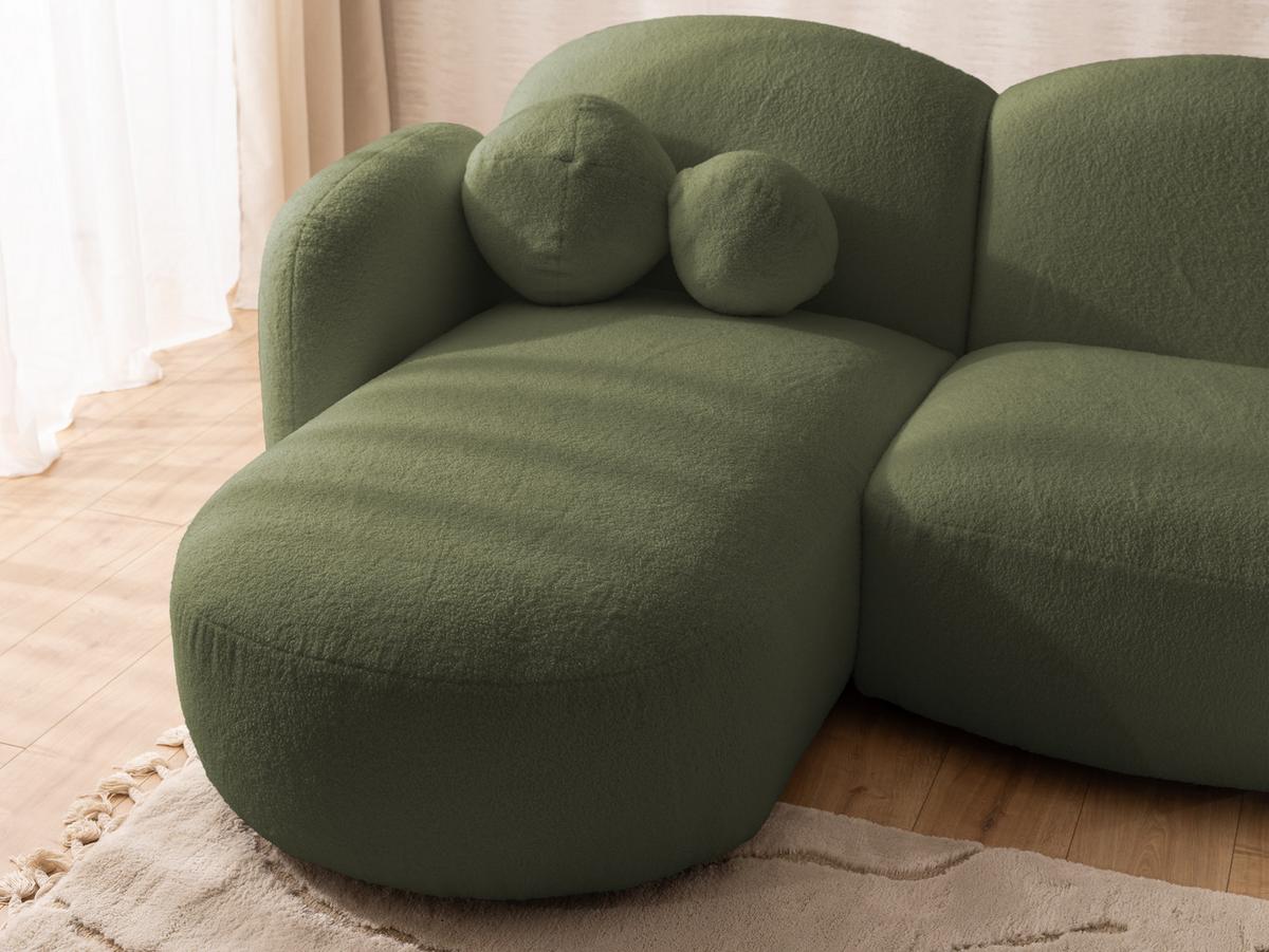 WOHNLANDSCHAFT Nuvola mit abgerundetem Design Grün Bouclé-Stoff - Schwarz/Grün, Holz/Kunststoff (268/80/146cm) - S-Style