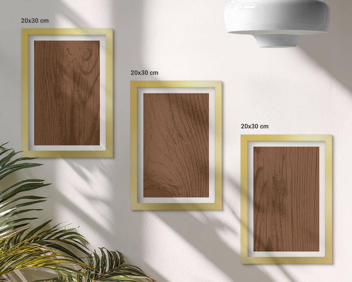 BILDER SET 3er Set - 20x30 cm Goldrahmen - Holzstruktur, Rinde, Minimalismus - Goldfarben, Kunststoff (20/30cm) - TULUP