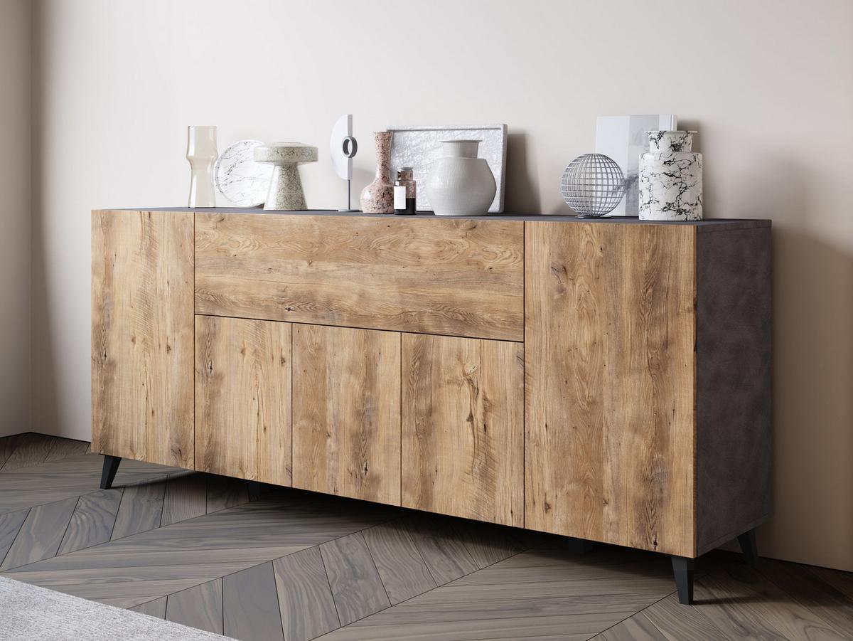SIDEBOARD Phuket 180 - Schwarz/Braun, Holzwerkstoff/Kunststoff (180/76/38cm) - MIRJAN24