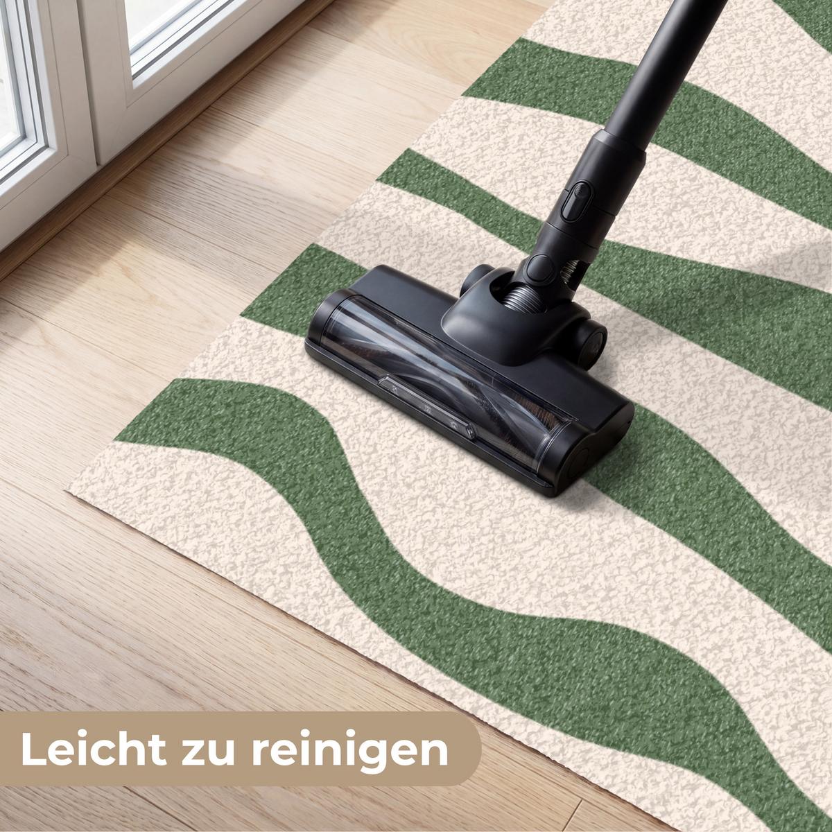 FUSSMATTE Wellenlinien - Beige - Grün - Streifen - Abstrakt Fußabtreter 180x120 cm - Dunkelgrün, Kunststoff (180/0.4cm) - MuchoWow