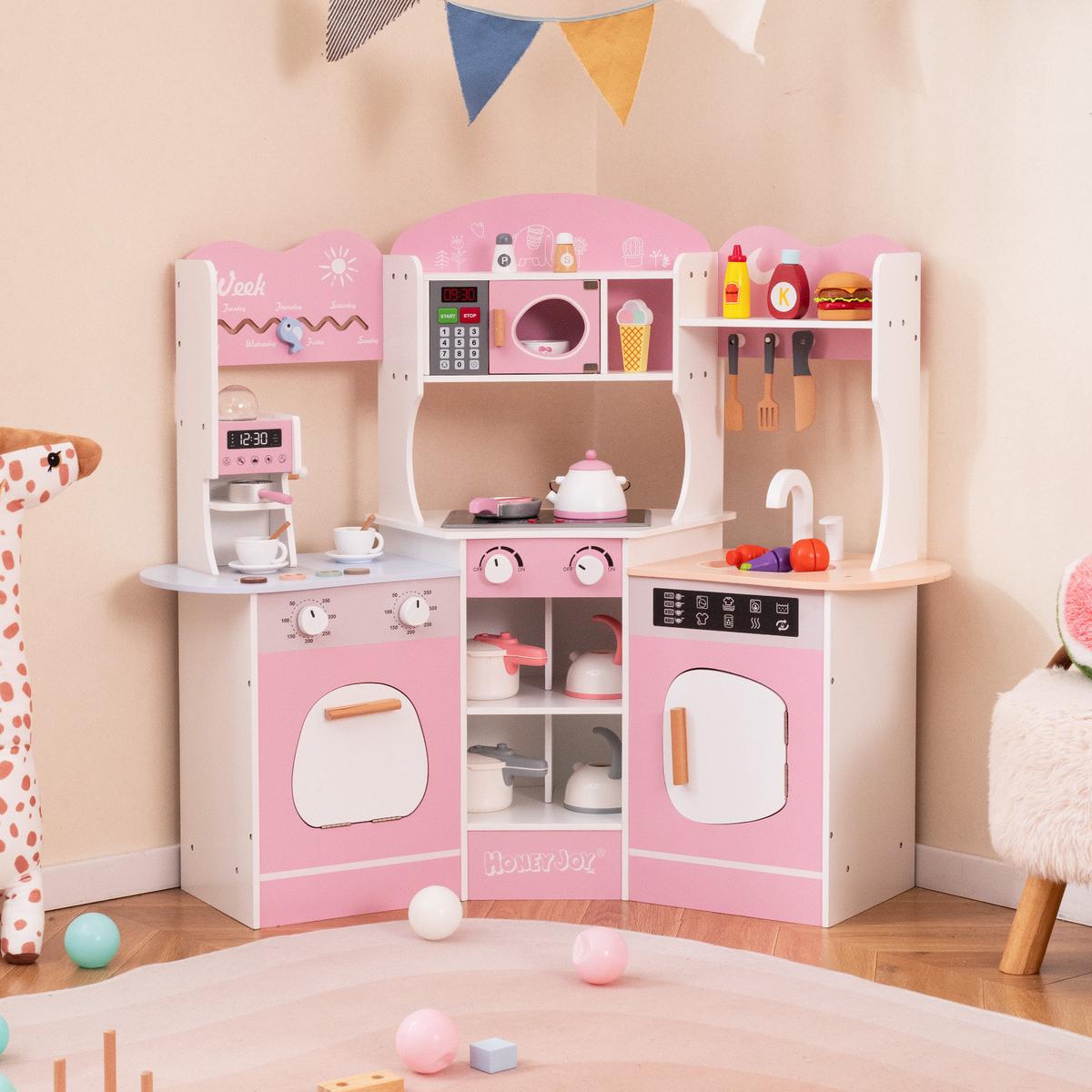 ECK-SPIELKÜCHE Pink - Pink, Holzwerkstoff (105/95/30cm) - COSTWAY