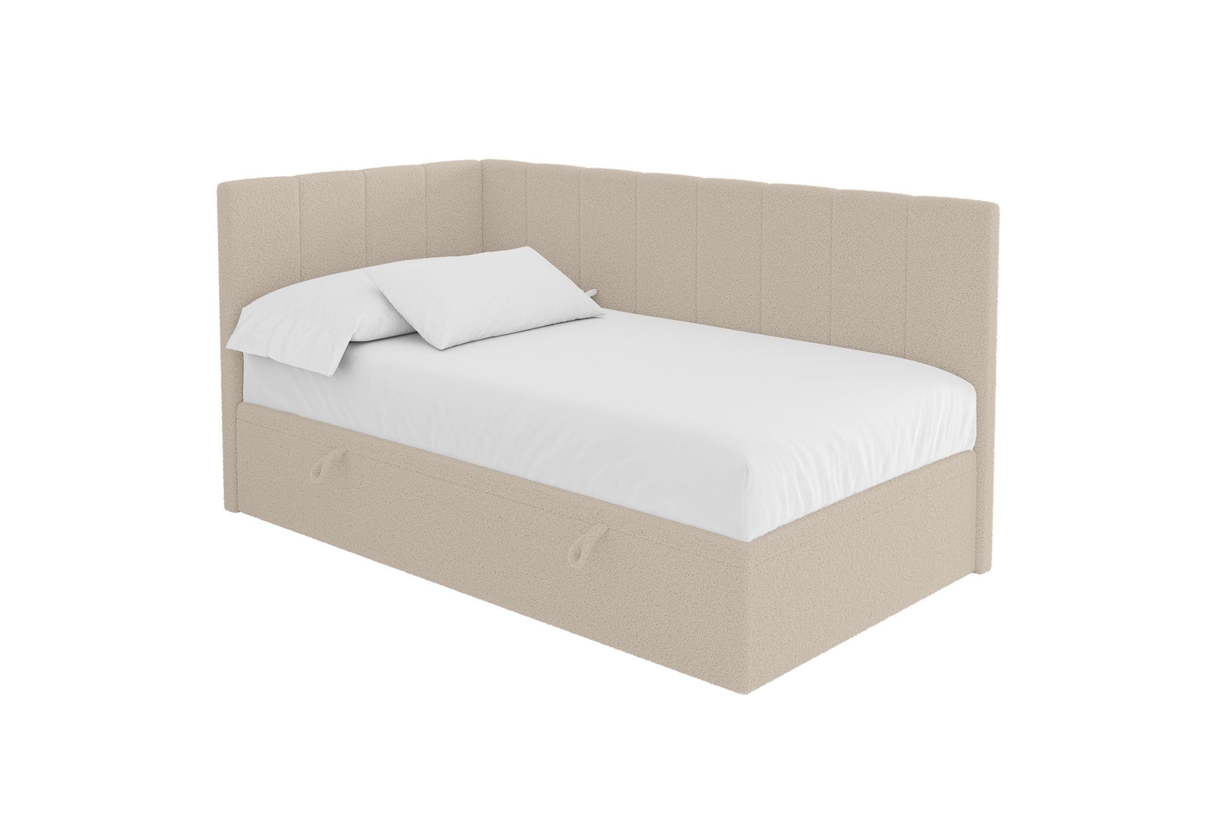 EINZELBETT Jugendbett mit Bettkasten Rechts, ohne Matratze - LOVY 80x200 Dunkelbeige - Mokka, Holzwerkstoff/Textil (80/200cm) - ALTDECOR
