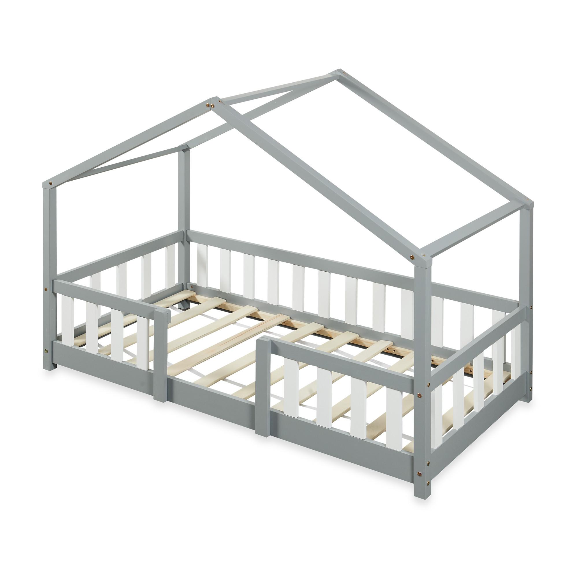 HAUSBETT Treviolo - Hellgrau/Weiß, Holz (80/160cm) - [en.casa]