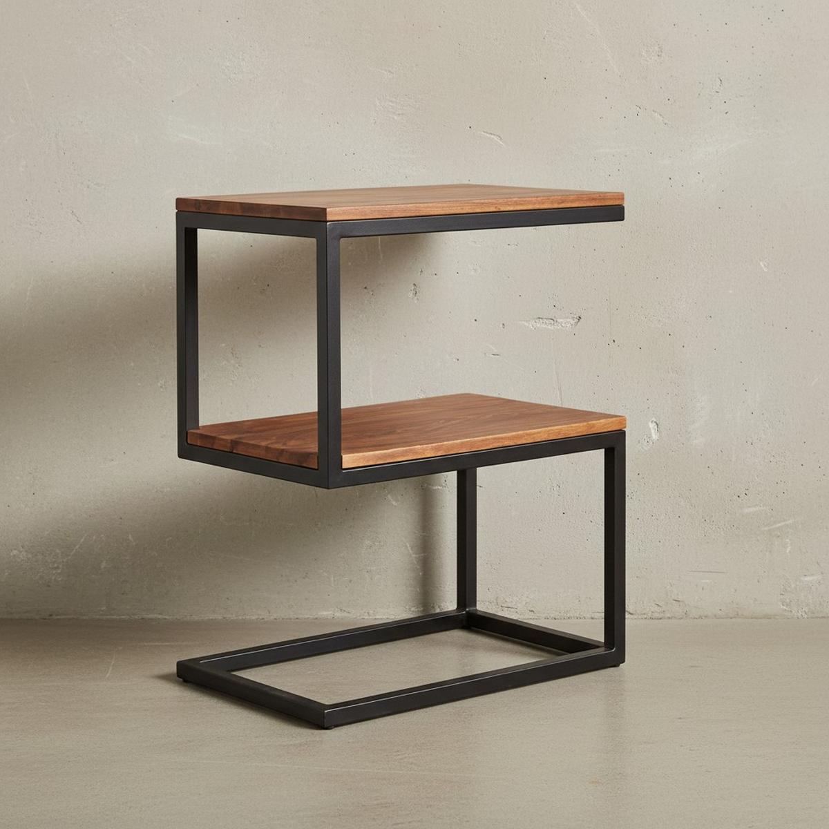 BEISTELLTISCH Massivholz Metall S-Form Landhausstil AKOLA, Dunkelbraun 30x45x60 cm - Schwarz/Braun, Holz/Metall (45/30/60cm) - KADIMA DESIGN