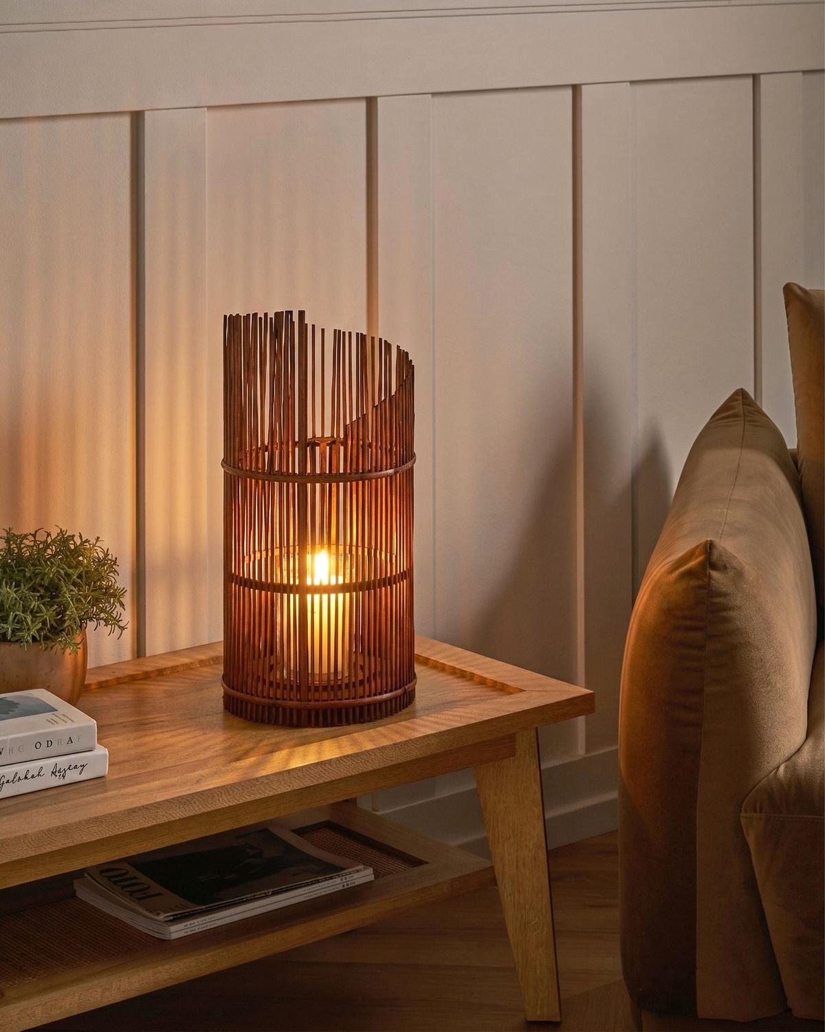 LATERNE Bambus 50 cm Braun Jawa - Braun, Holz (24/50/24cm) - Beliani