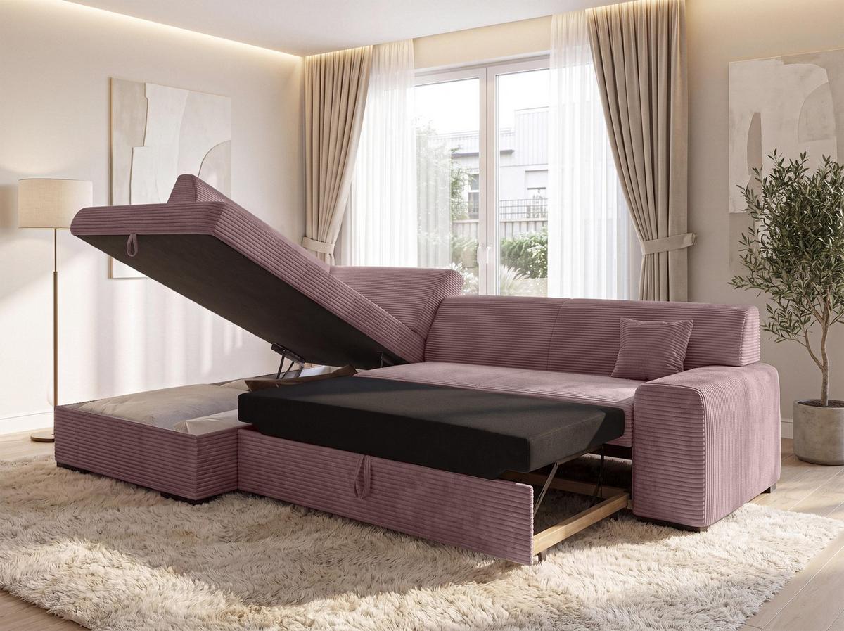 ECKSOFA L Form Minosa Rosa 260/175/71 cm Links mit Schlaffunktion - Pink/Schwarz, Kunststoff/Textil (260/175cm) - AX Living