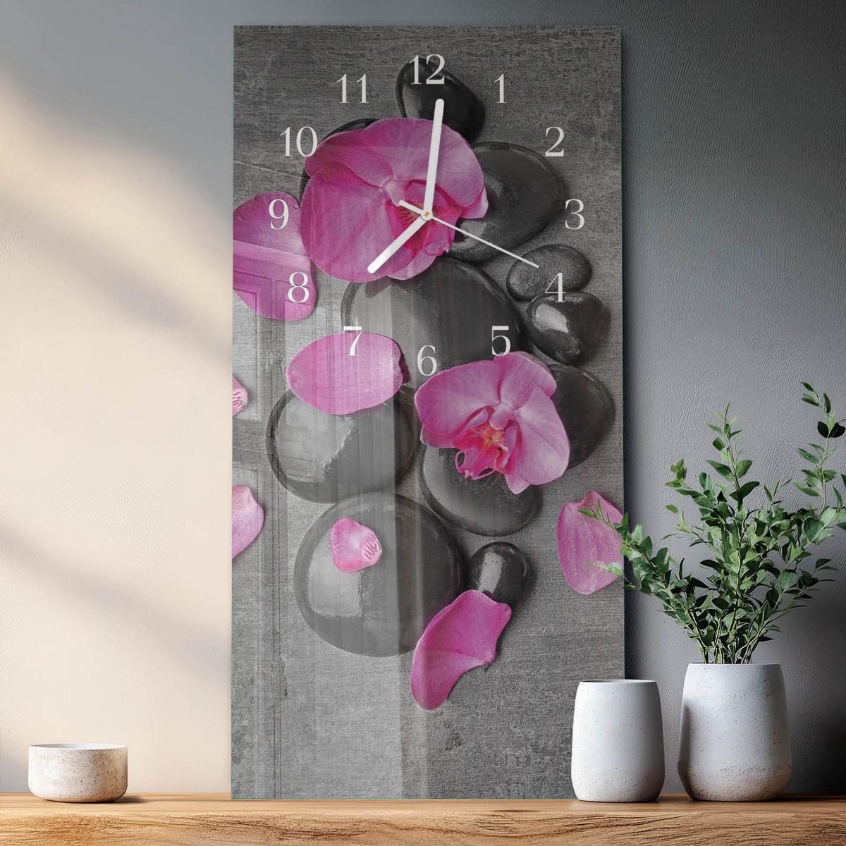 WANDUHR aus Glas 30x60 cm - Orchideensteine - Multicolor, Glas (30/60/0.4cm) - TULUP