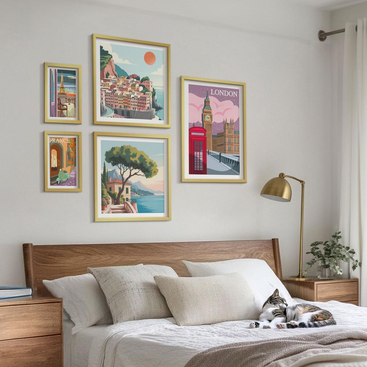 BILDER SET 5er Set - 50x50 cm & 20x30 cm & 40x60 cm Goldrahmen - Obstposter Zitronen Orangen - Goldfarben, Kunststoff (40/60cm) - TULUP