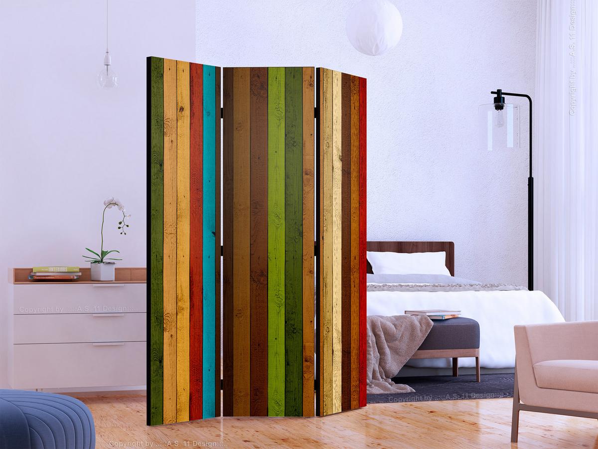 PARAVENT Beidseitig Bedruckter 3-tlg 135x172 cm Holz Regenbogen - Multicolor, Holz/Textil (135/172/3cm) - Muralo