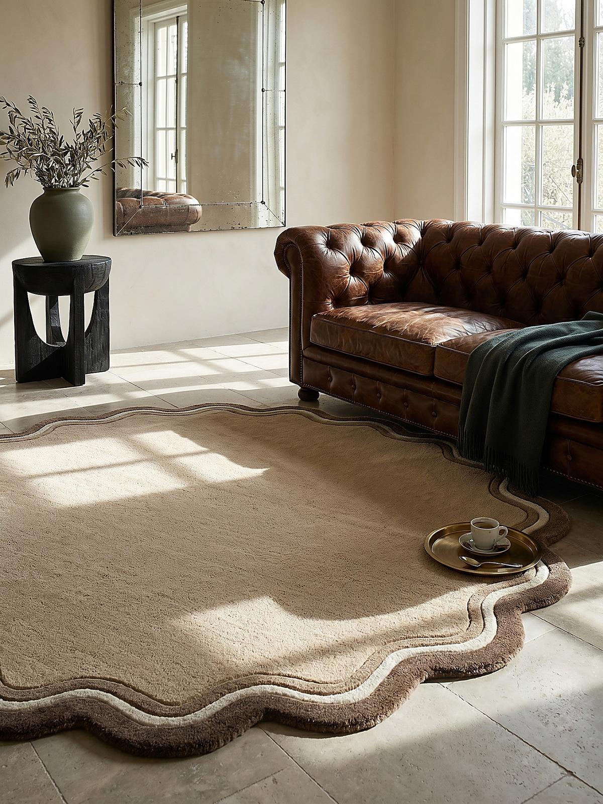TEPPICH aus Wolle WINCH in Natur, mit Bordüre, Ø 180 cm - Beige, Textil (180/180cm) - KADIMA DESIGN