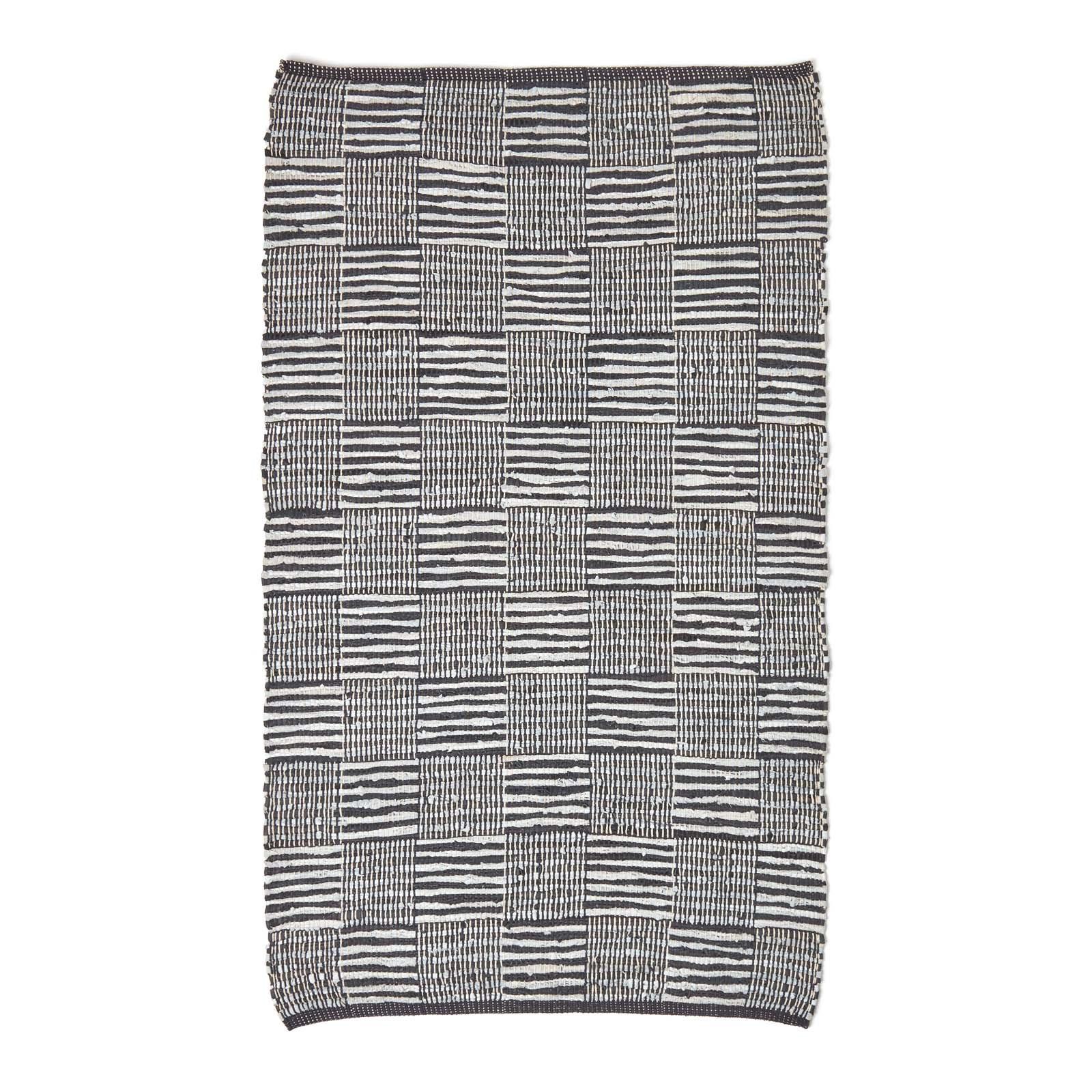 LEDERTEPPICH geometrisch mit Webmuster 90/150 cm - Schwarz, Leder (90/150cm) - Homescapes