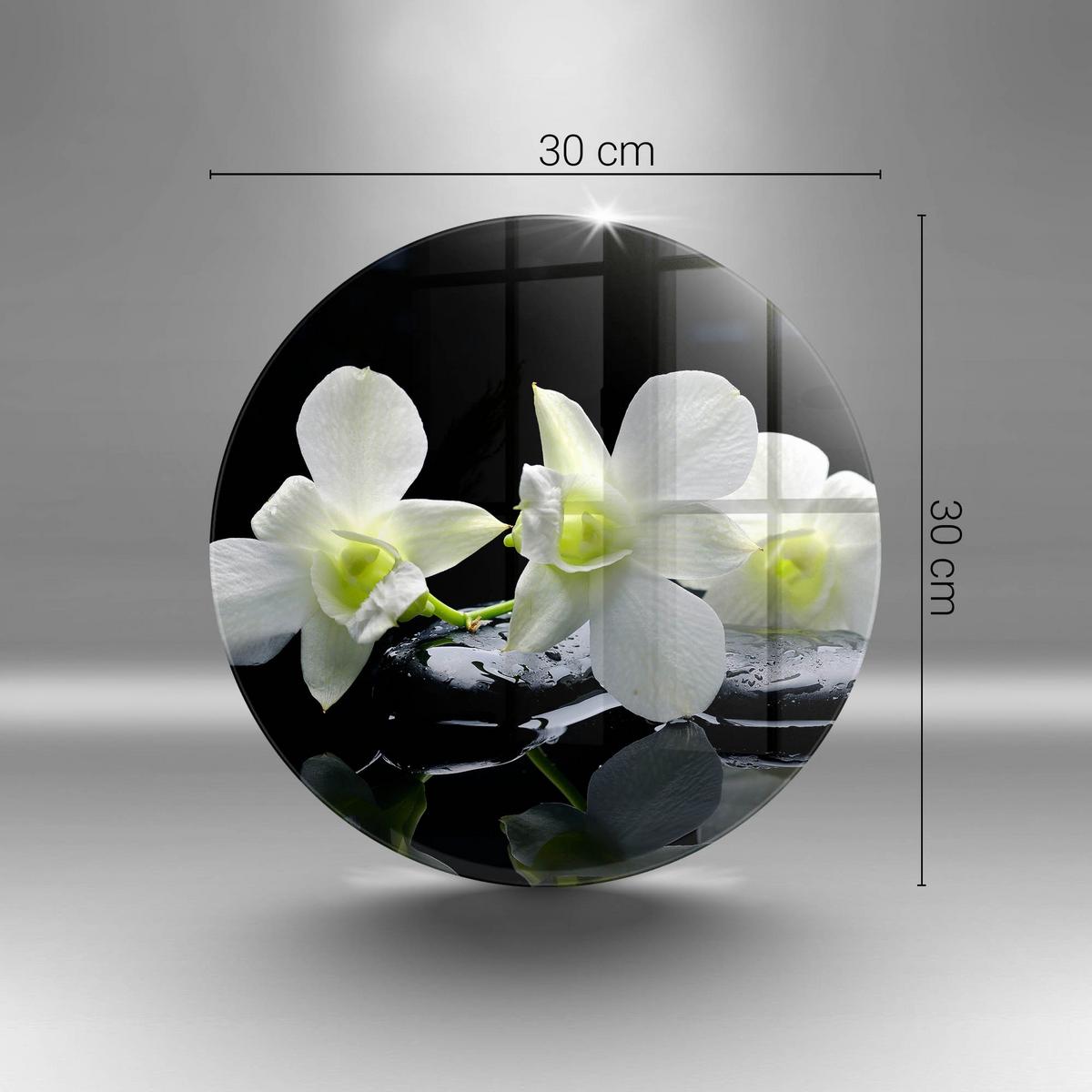 GLASPLATTE Ø 30 cm Zen Weiße Blumen im Wasser - Schwarz, Glas (30/30cm) - Wallfluent