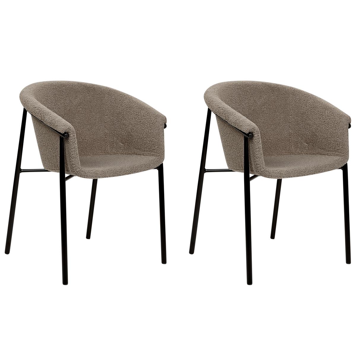 ESSZIMMERSTUHL 2er-Set Bouclé taupe/schwarz Ames - Beige/Schwarz, Textil (59/80/56cm) - Beliani